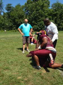 How do you stretch a 360 lbs lineman?  With great difficulty!